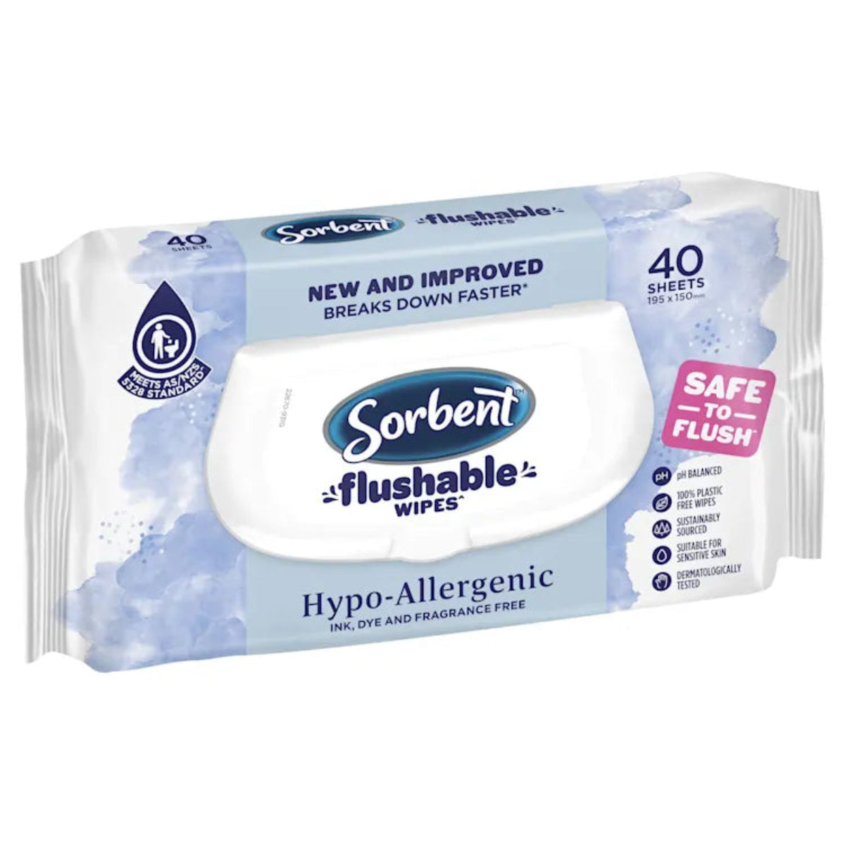 Sorbent Flushable Wipes Hypo-allergenic 40 Pack