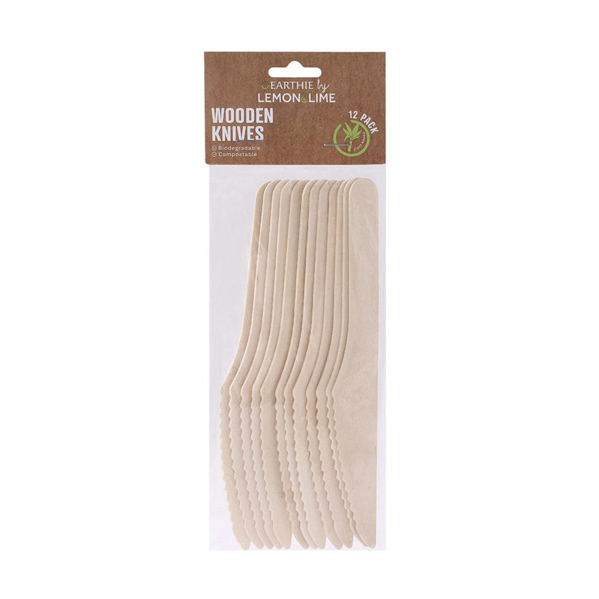 Lemon & Lime Eco Wooden Knives 16.5cm 12Pk