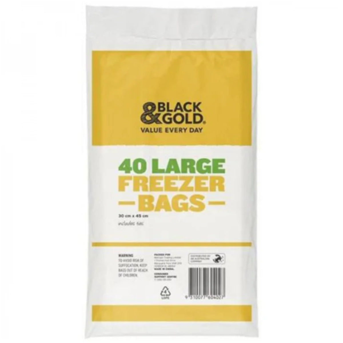 Black & Gold Freezer Bags Large -40Pack