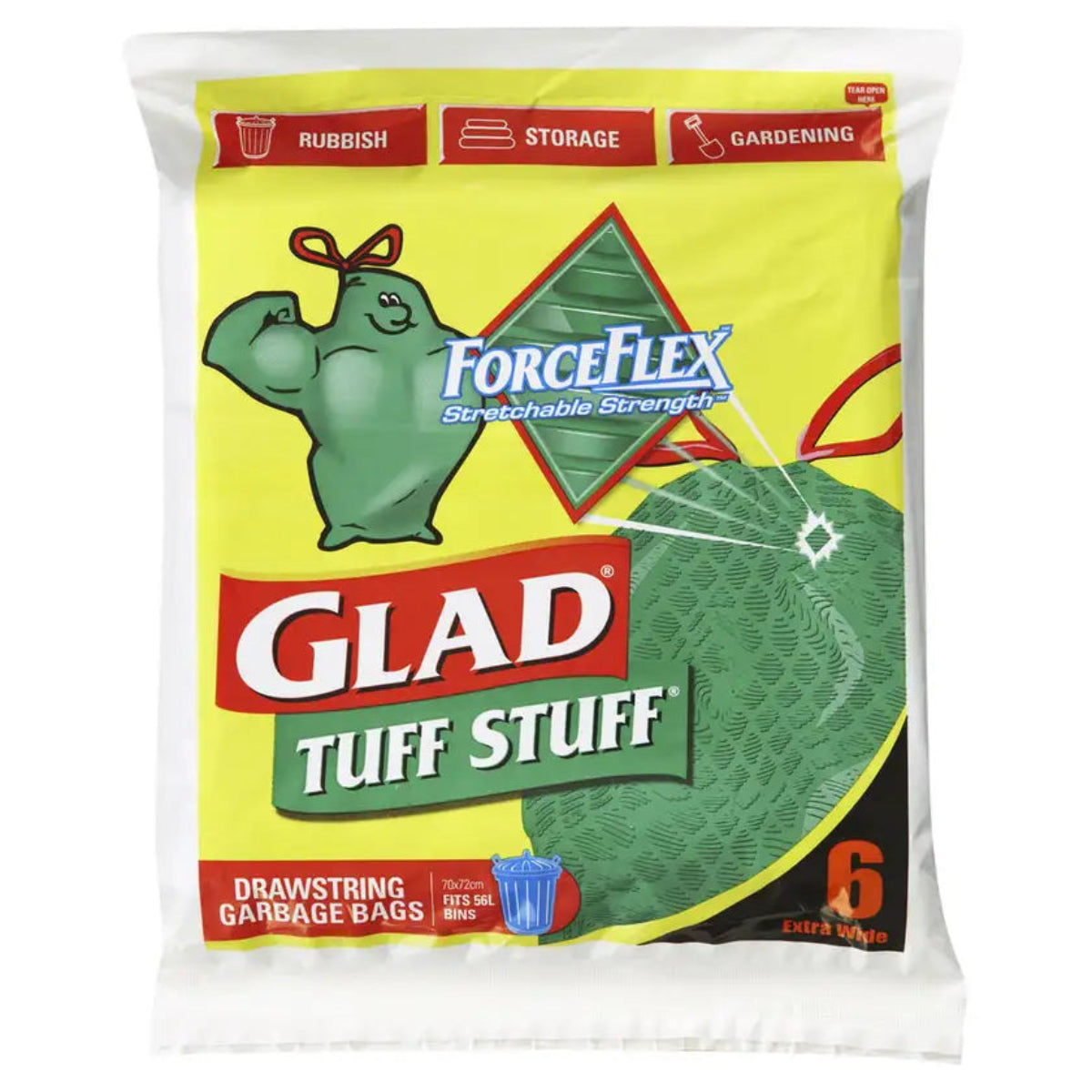 Glad Tuff Garbage Bags 56L 6 pack