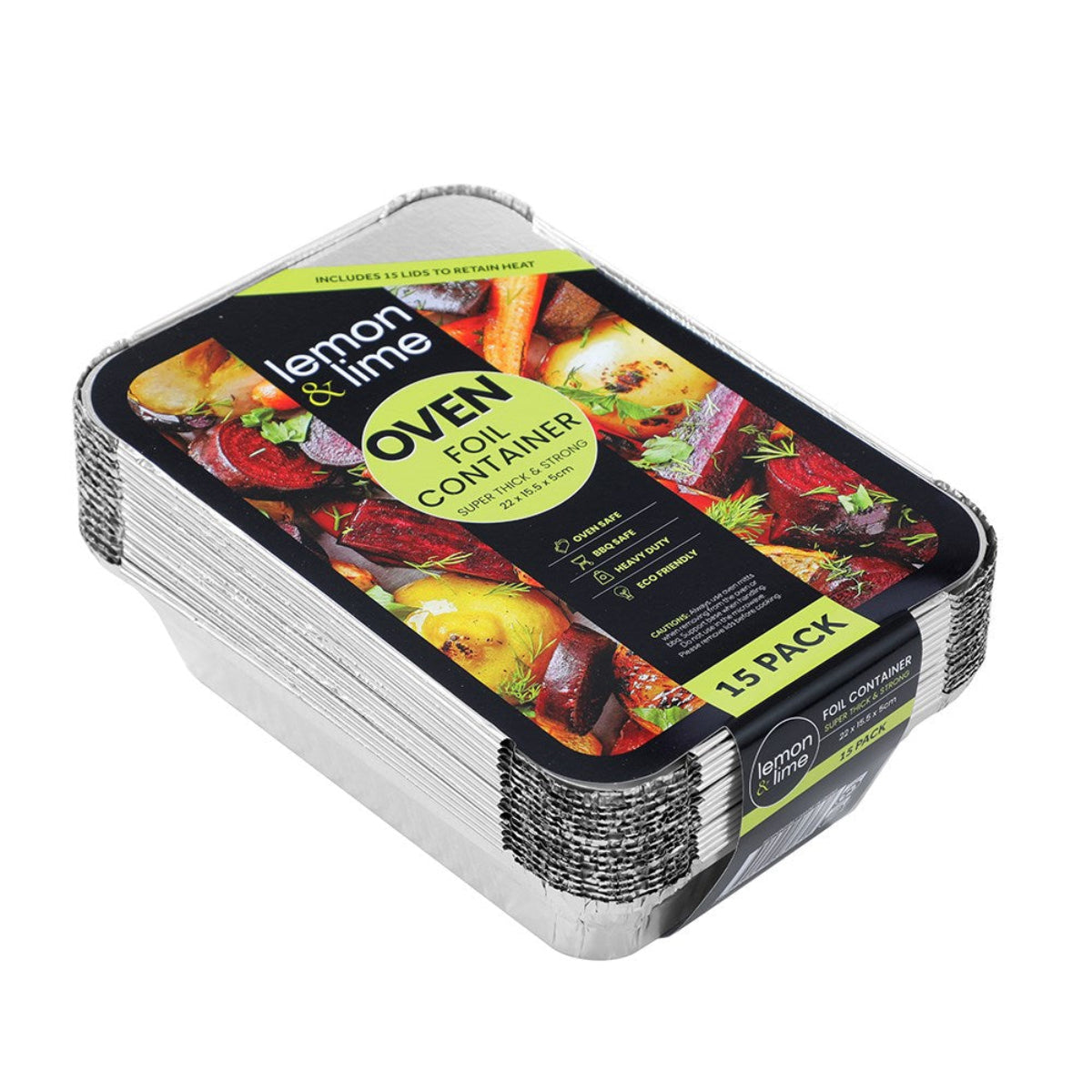 Lemon&Lime Foil Container with lid 22 x15x5cm 15 Pack
