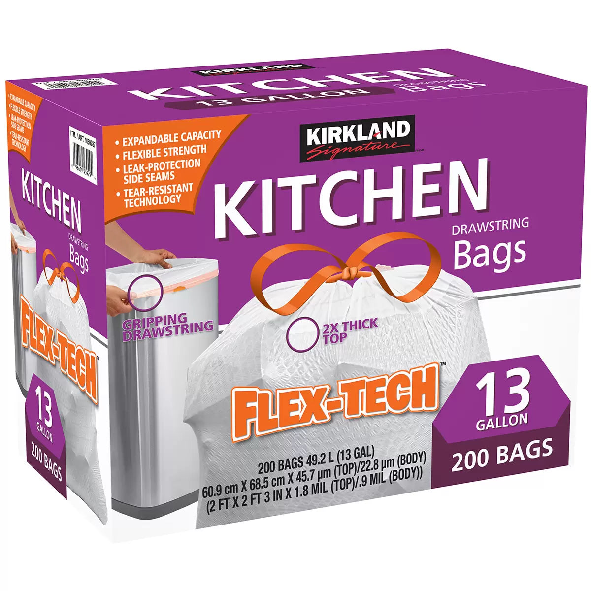 Kirkland Drawstring Bags 49L  200 Pk