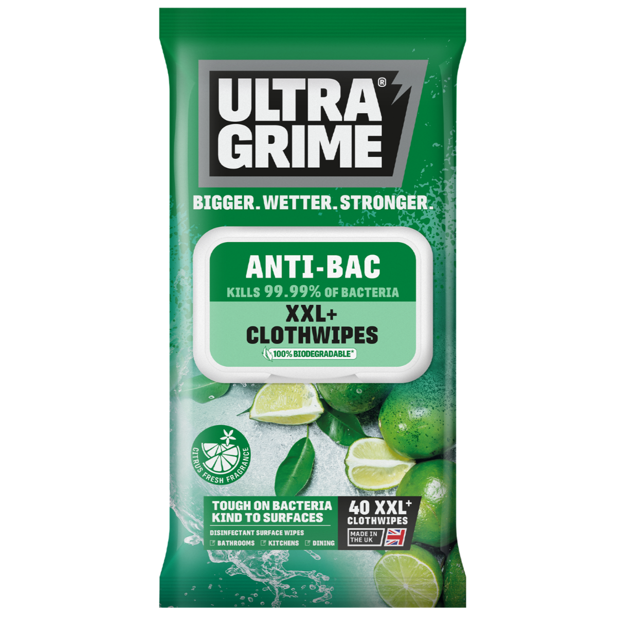 UltraGrime Anit-Bac XXL + Clothwipes 40pk