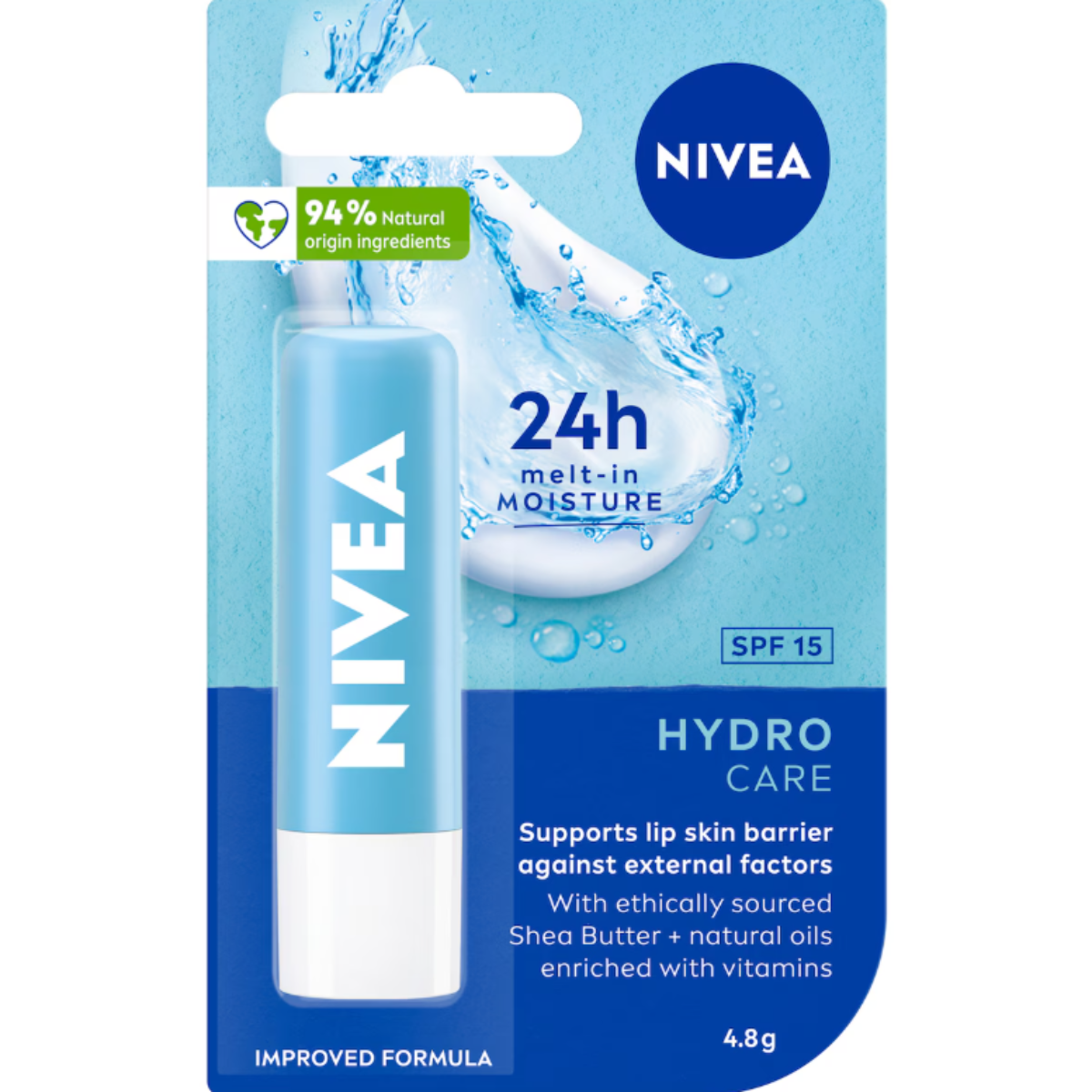 Nivea Hydro Care Moisturising Lip Balm Spf15 4.8g