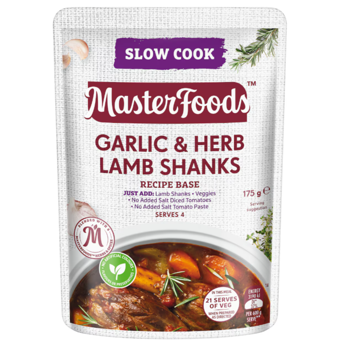 Masterfoods Recipe Base Garlic Herb Lamb Shank 175gm