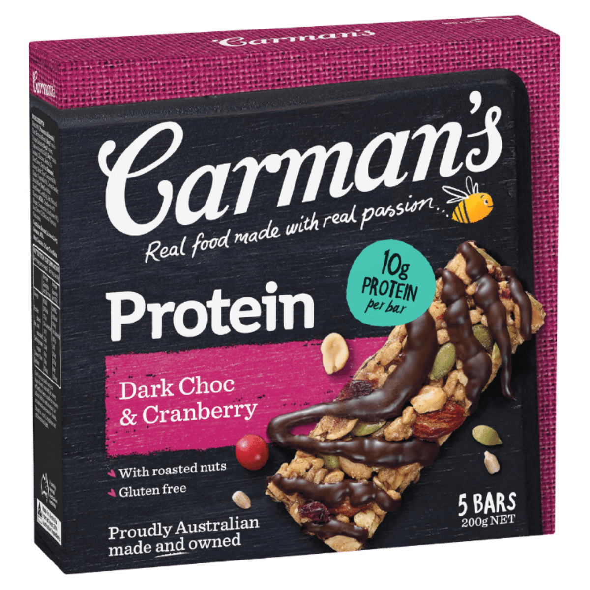 Carman's Dark Chocolate & Cranberry Protein Bar GF 5 Pack