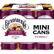 Bundaberg Sparkling Passionfruit Mini Cans 6 x 200ml