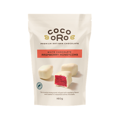 Coco Oro White Chocolate Raspberry Honeycomb 160g