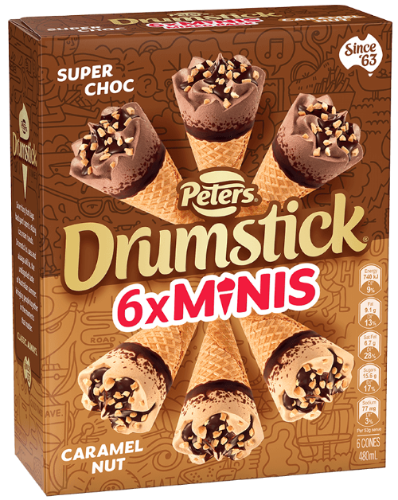 Peters Drumstick Minis Mixed Pack Super Choc/Caramel Nut 6 Pack 480ml