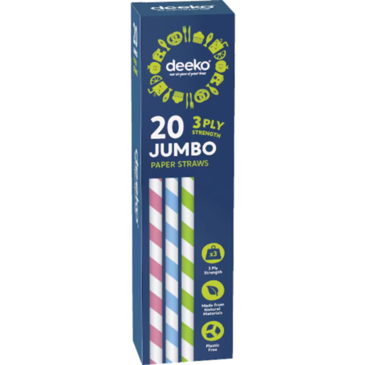 Deeko Jumbo Paper Straws 20Pk