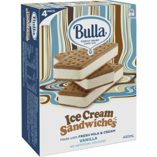 Bulla Ice Cream Sandwich Vanilla 4pk