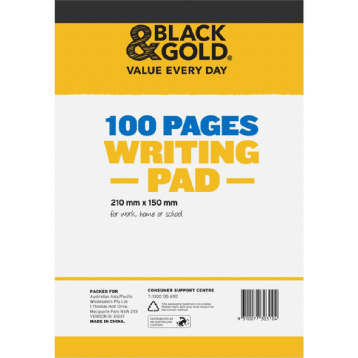 Black & Gold Writing Pad 100 Pages