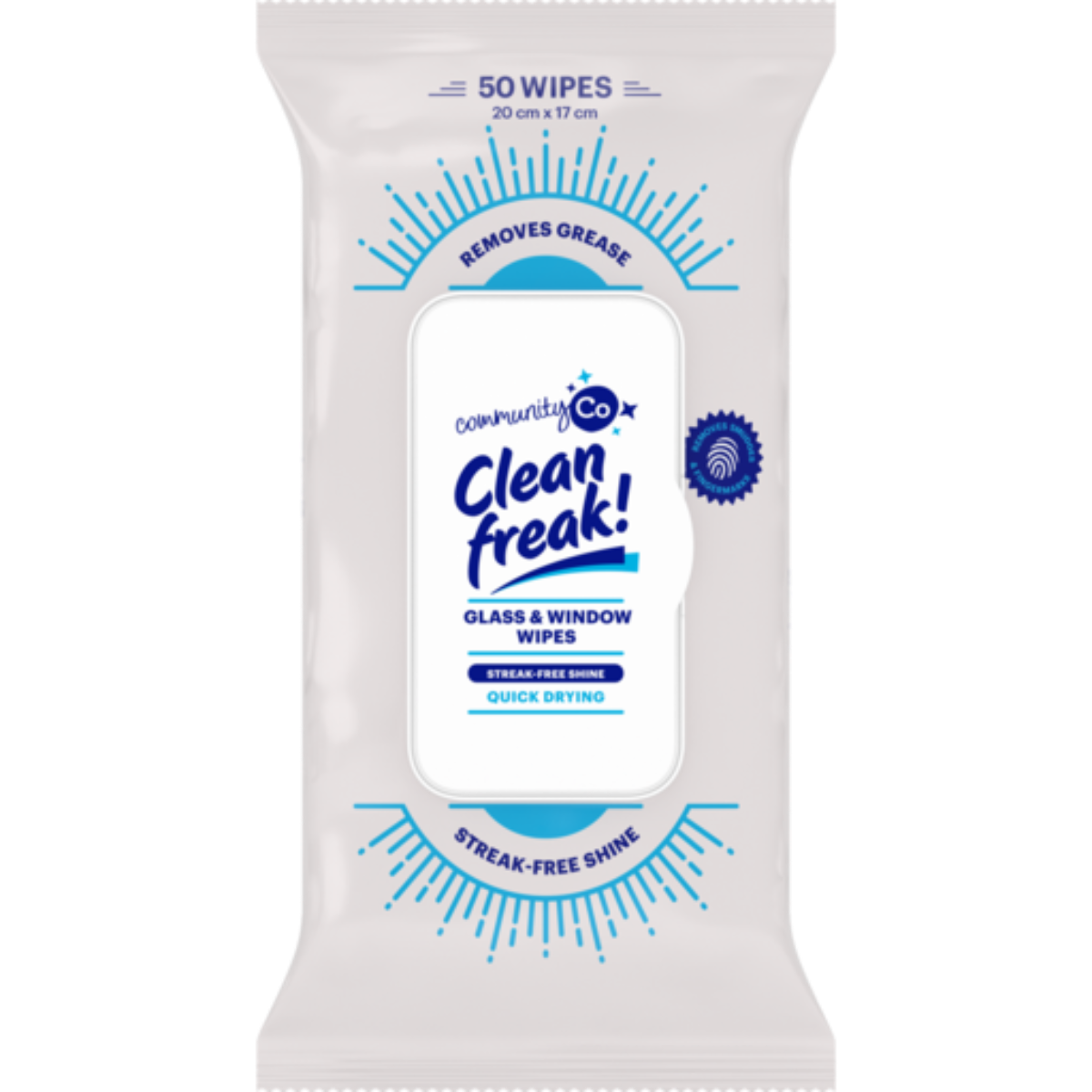 Community Co Clean Freak Glass & Window Wipes 50Pk