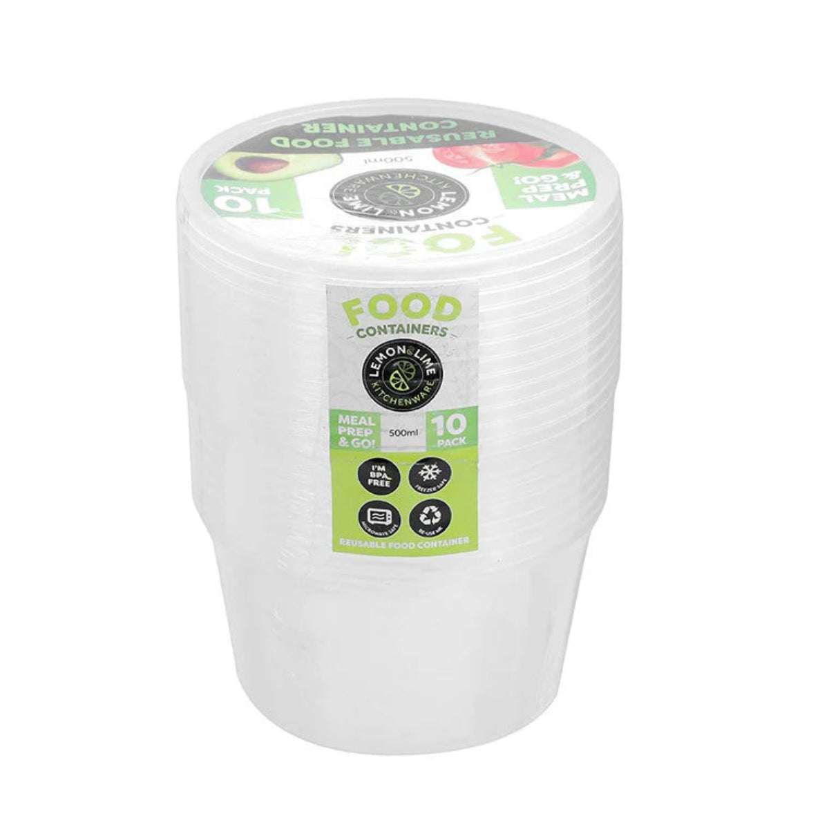 Lemon&Lime Reusable Food Containers Round 500ml 10 Pack
