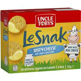 Uncle Tobys Le Snak Tasty Cheese Dip & Crackers 6 pack 132g