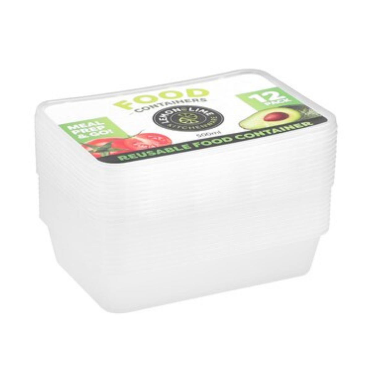 Lemon&Lime Disposable Food Containers Rectangle 500ml 12Pk