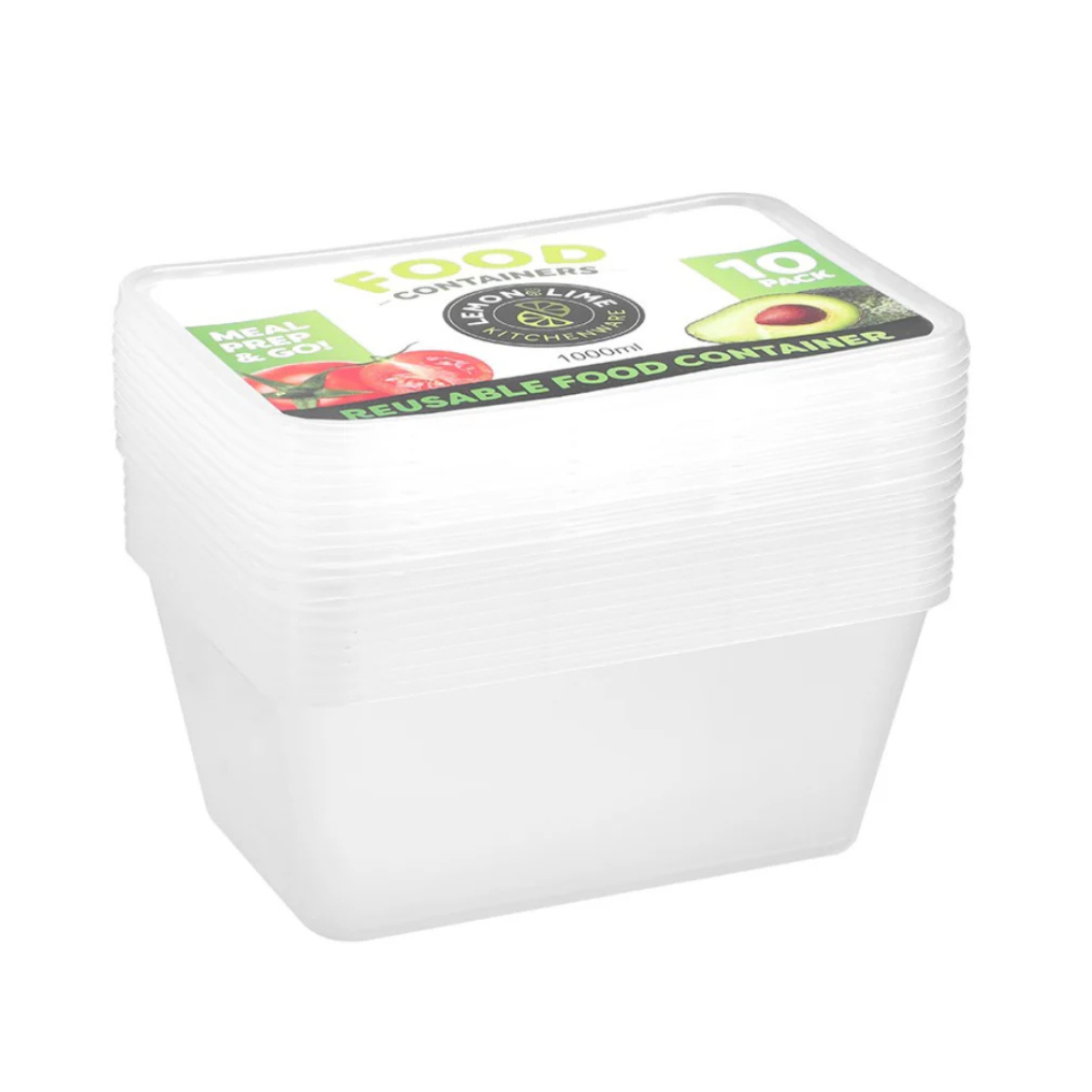 Lemon&Lime Reusable Food Containers Rectangle 1000ml 10 pack