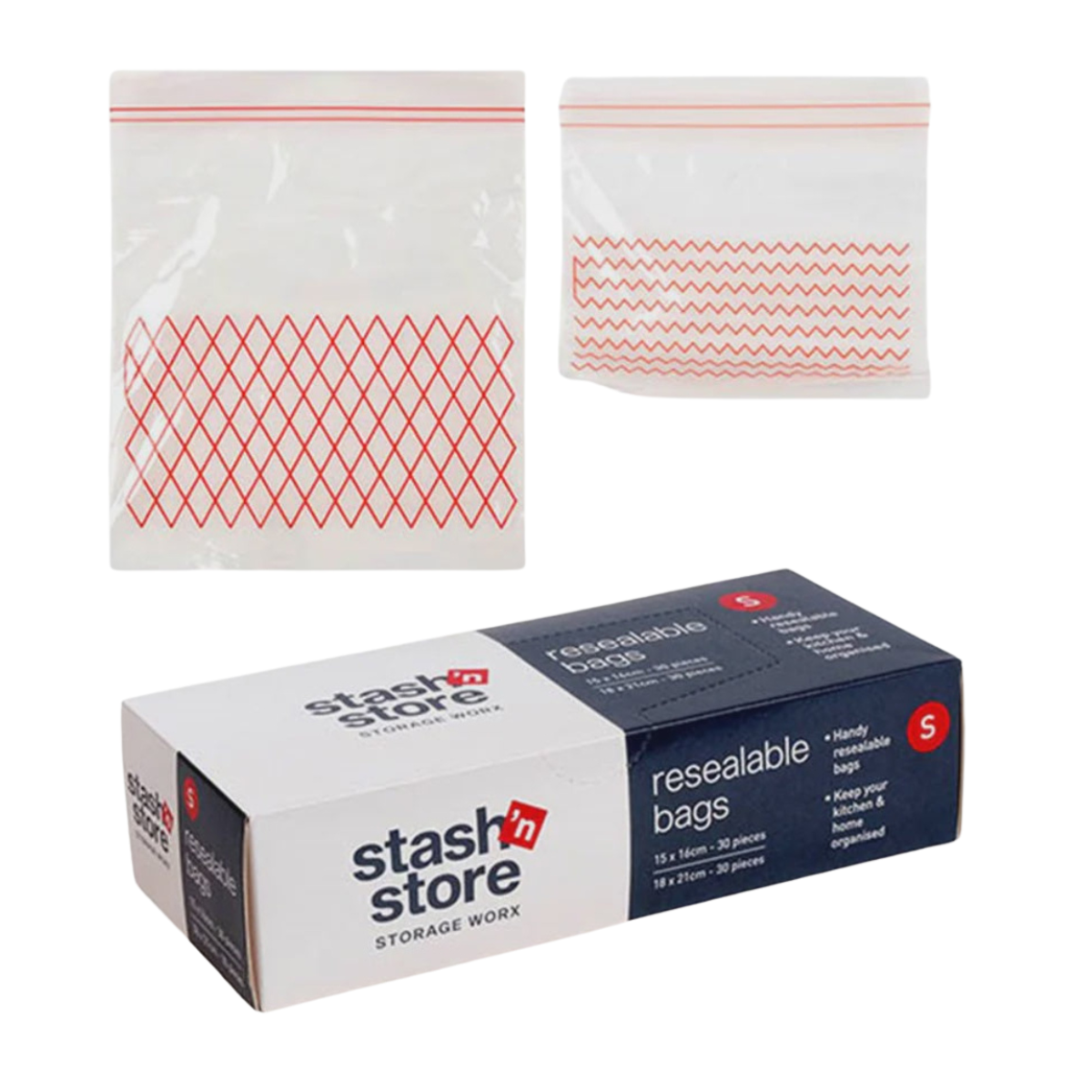 Stash n Store Resealable Bags 60pc Small