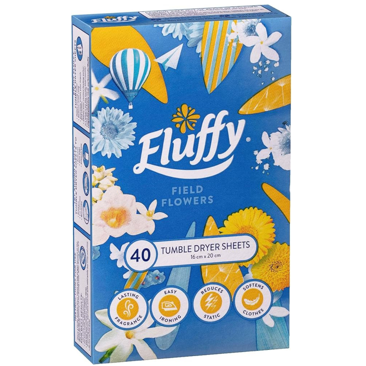 Fluffy Dryer Sheets Fabric Softener Field Flowers 40 Pack