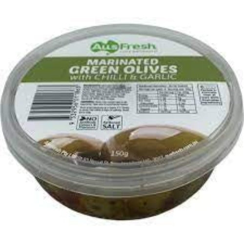 Aus Fresh Green Chilli & Garlic Olives 150g