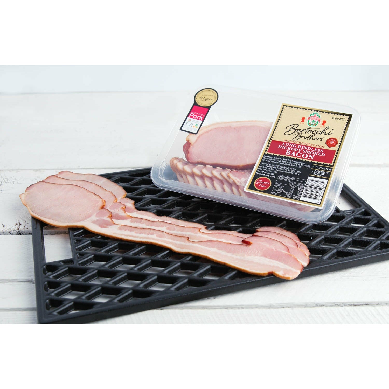 Bertocchi Bacon Long Rindless Hickory Smoked Aussie GOLD 400g