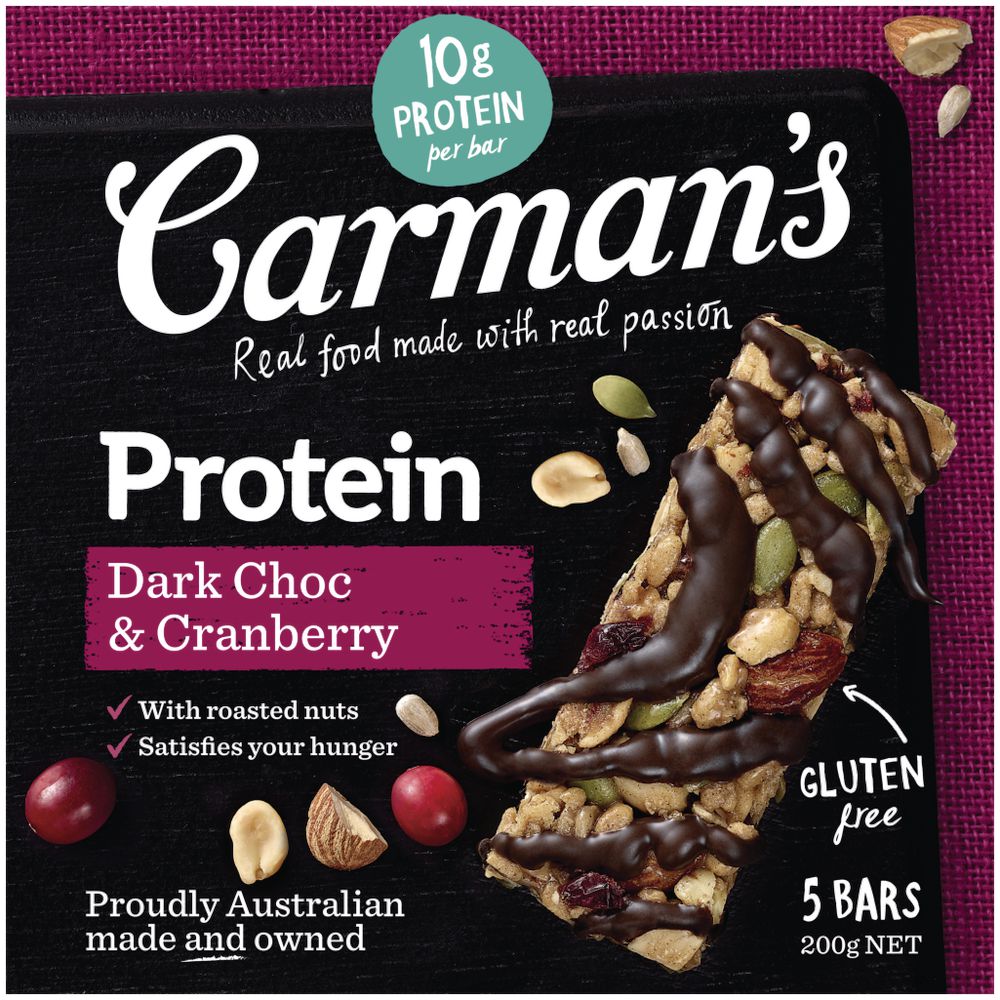 Carman's Dark Chocolate & Cranberry Protein Bar GF 5 Pack