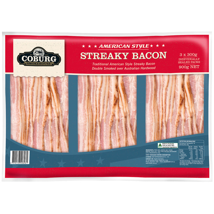 Coburg Streaky Bacon American Style 3 x 300g