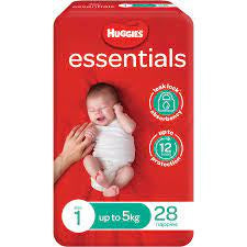 Huggies Essentials Nappy Size 1 Newborn Up To 5Kg 28/pack