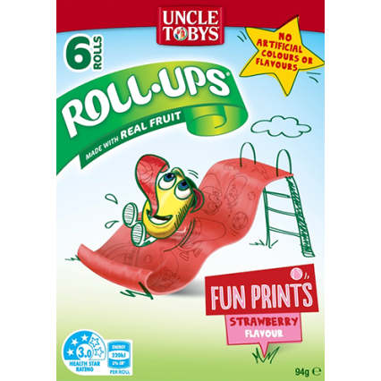 Uncle Tobys Roll-ups Strawberry Funprint 6pk 94g