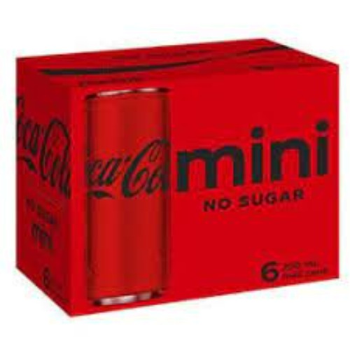 Coca Cola Coke No Sugar Mini Cans 250ml x 6 Pack