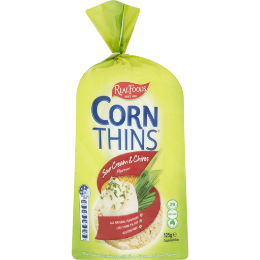 Real Foods Corn Thins Sour Cream & Chives 125g