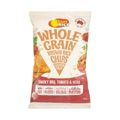 Sunrice Brown Rice Chips Smoky BBQ, Tomato & Herb 150g